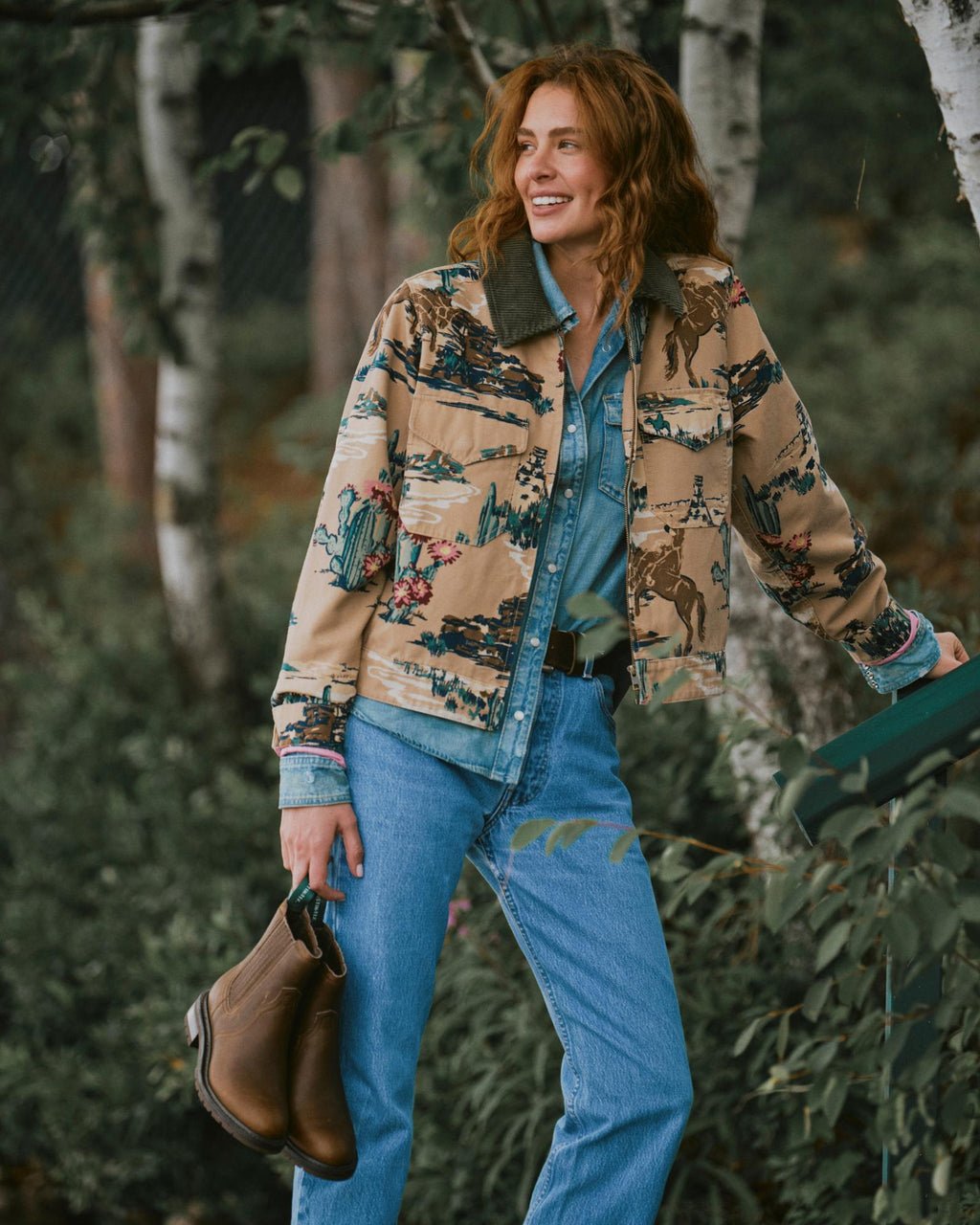 View of Women's Western Mechanic's Jacket - Tan