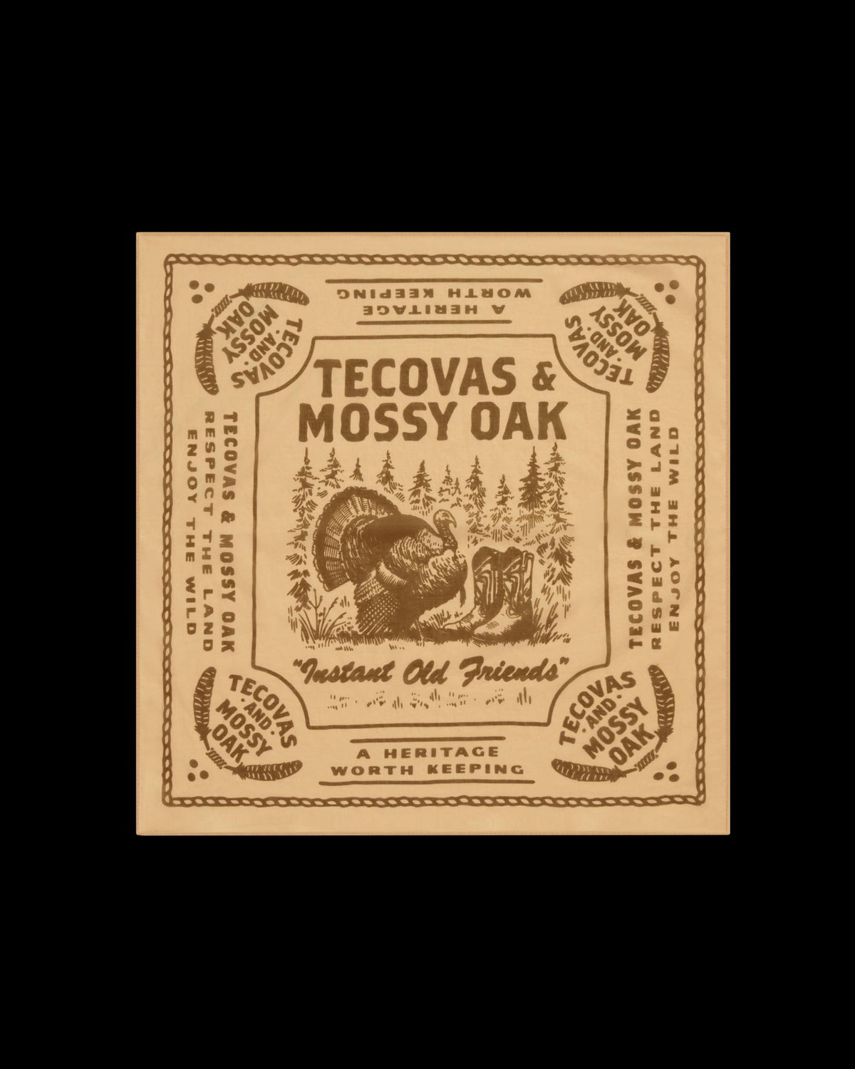 Front view of Tecovas x Mossy Oak Bandana - Khaki on plain background