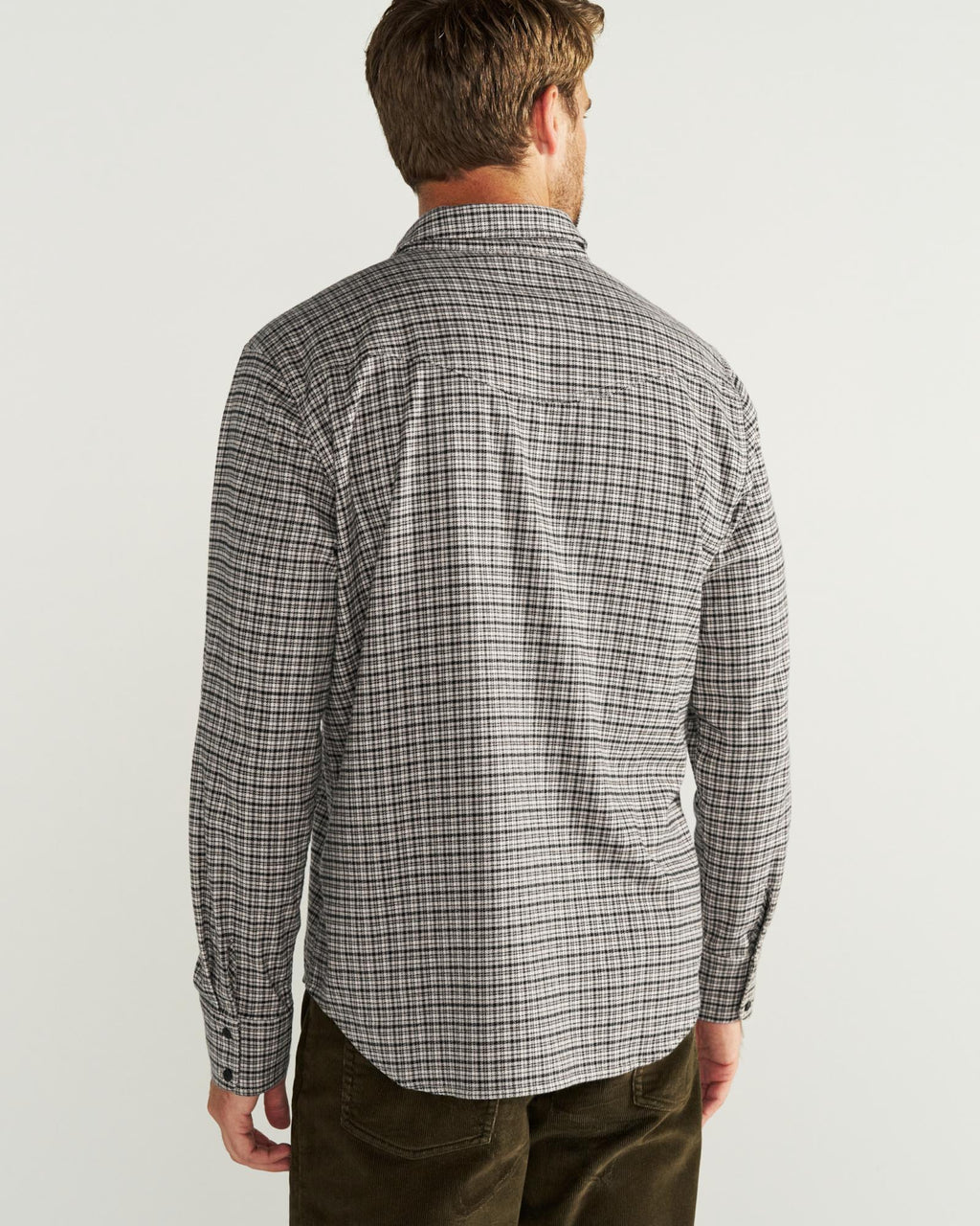 Back view of Men's Essential Flannel - Black/Multi on model