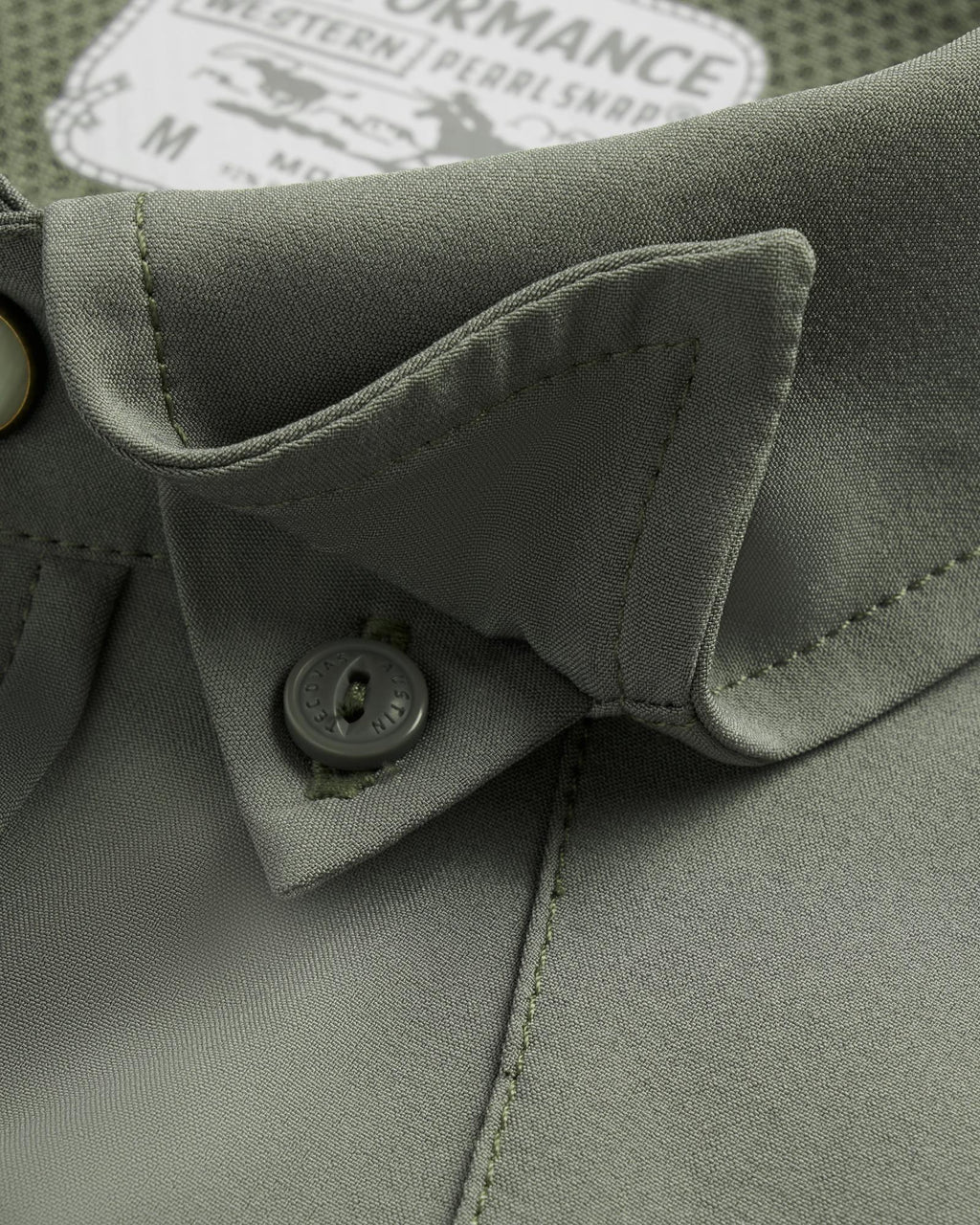 Closeup detail view of Men's Performance Western Pearl Snap SS - Cactus