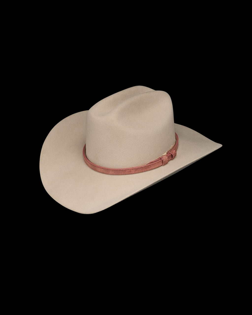 Quarterfront view of Hat Band - Pink Frost on plain background