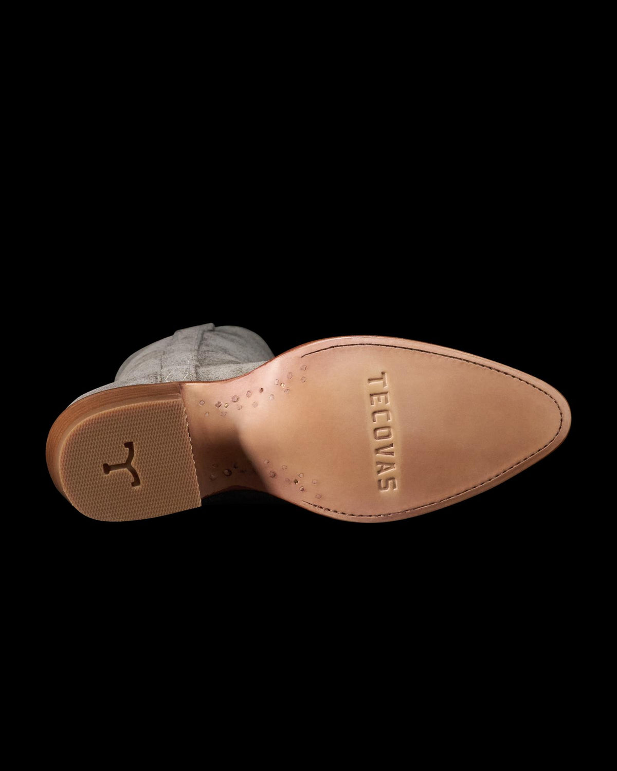 Sole view of The Abby Cavalier - Charcoal Suede on plain background