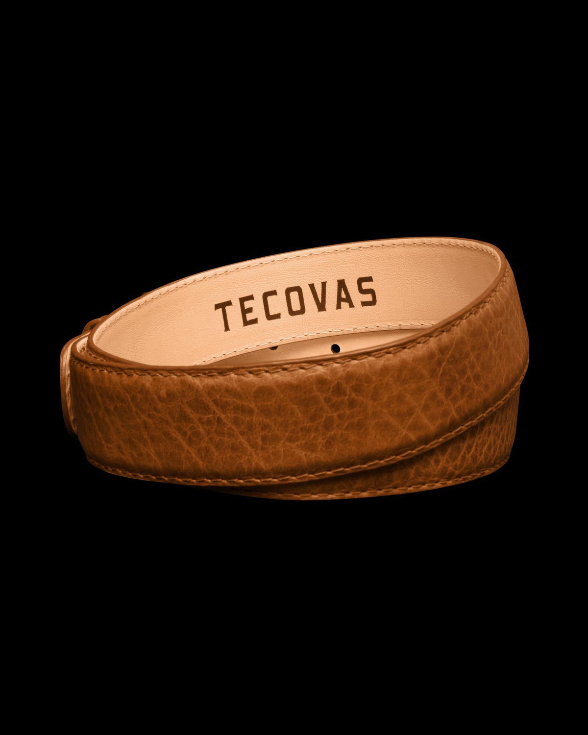 Back view of Men's Bison Belt II - Tan on plain background