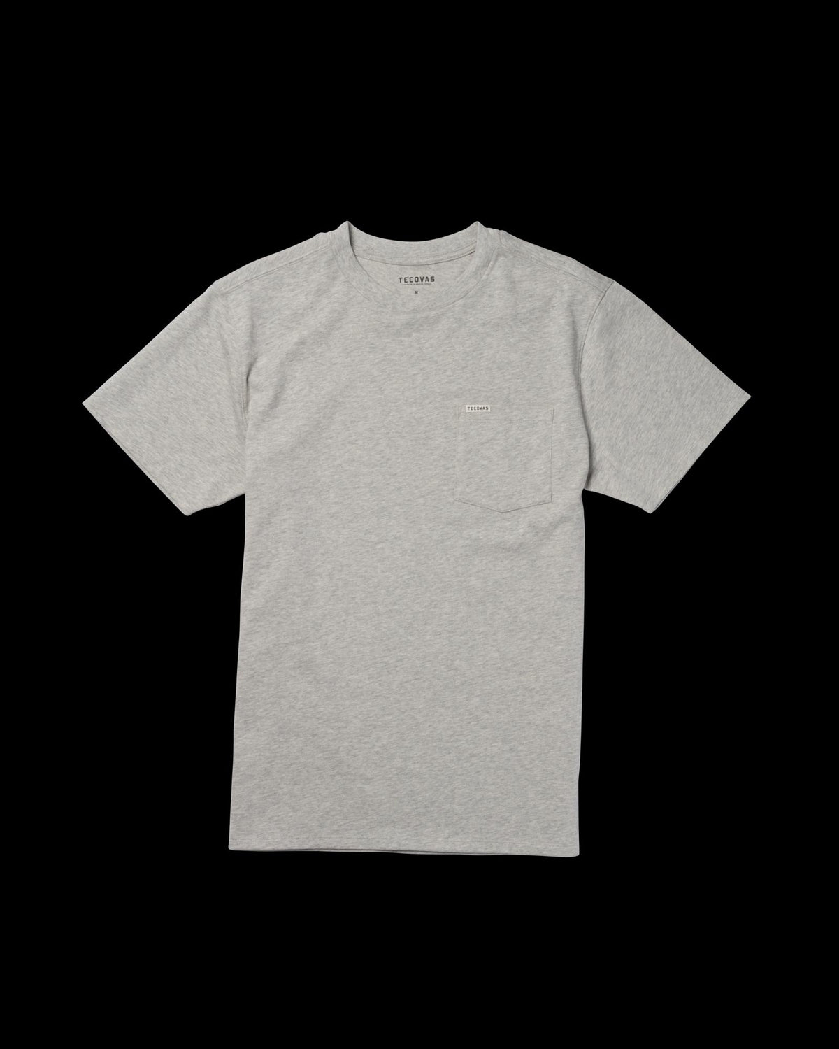 Flatlay image of the men's standard issue pocket tee in heather grey on a white background