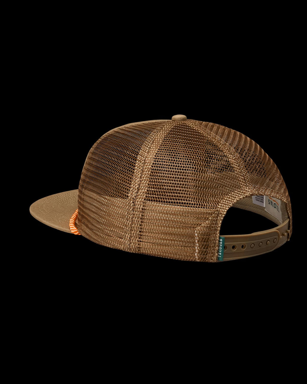 Quarterback view of Live Bait and Tackle Flat Brim Trucker - Moss Brown on plain background