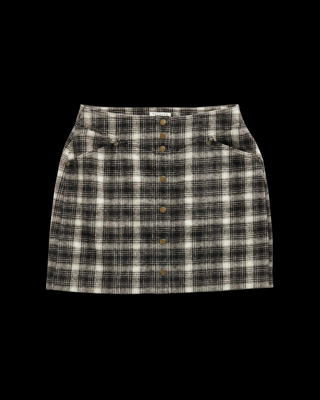 Front view of Women's Plaid Mini Skirt - Black / White on plain background