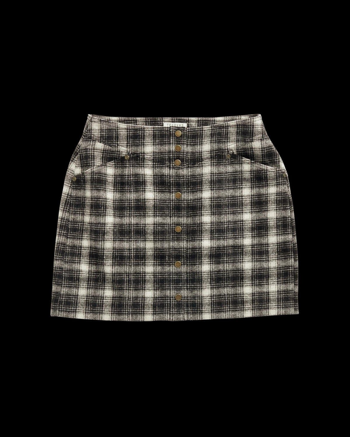 Front view of Women's Plaid Mini Skirt - Black / White on plain background