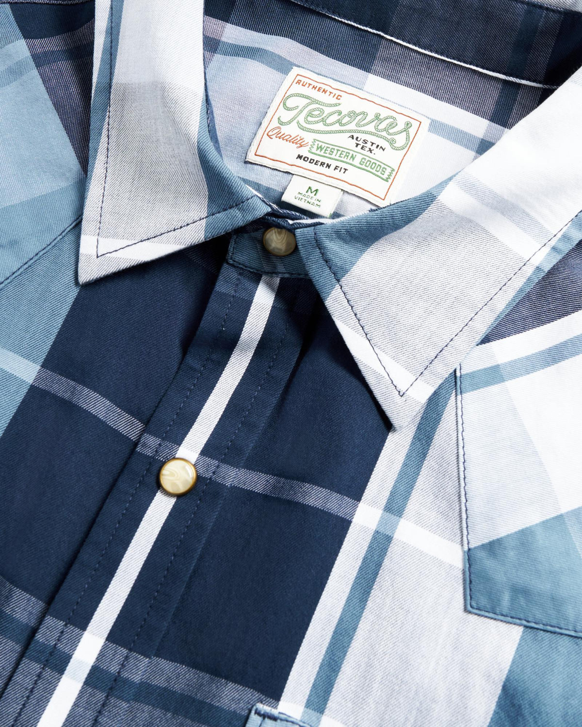 Men's Vintage Weight Pearl Snap - Blue Fin/White