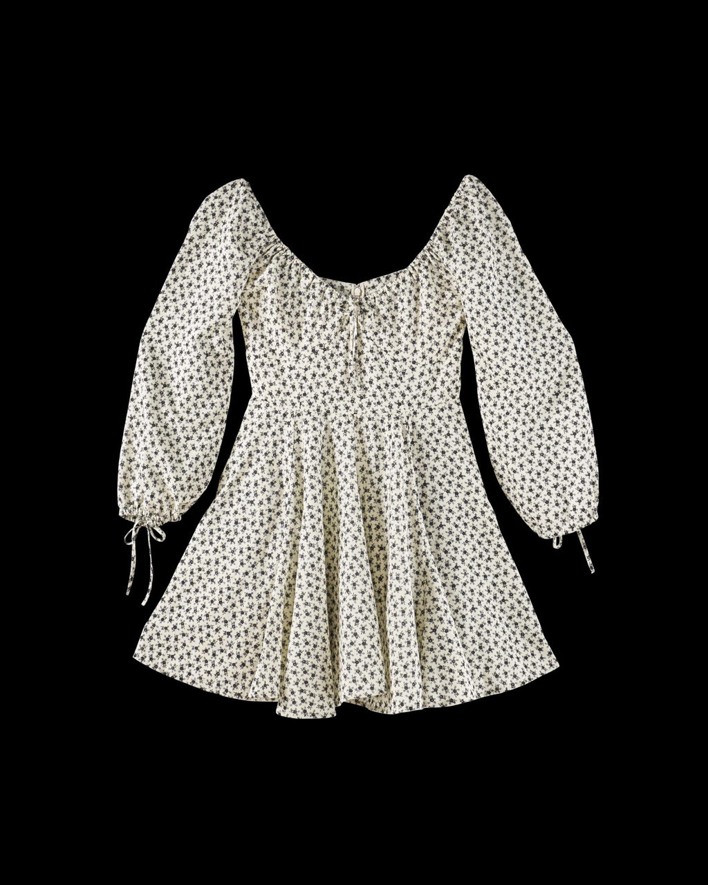 Front view of Women's L/S Mini Dress - Cream / Black on plain background