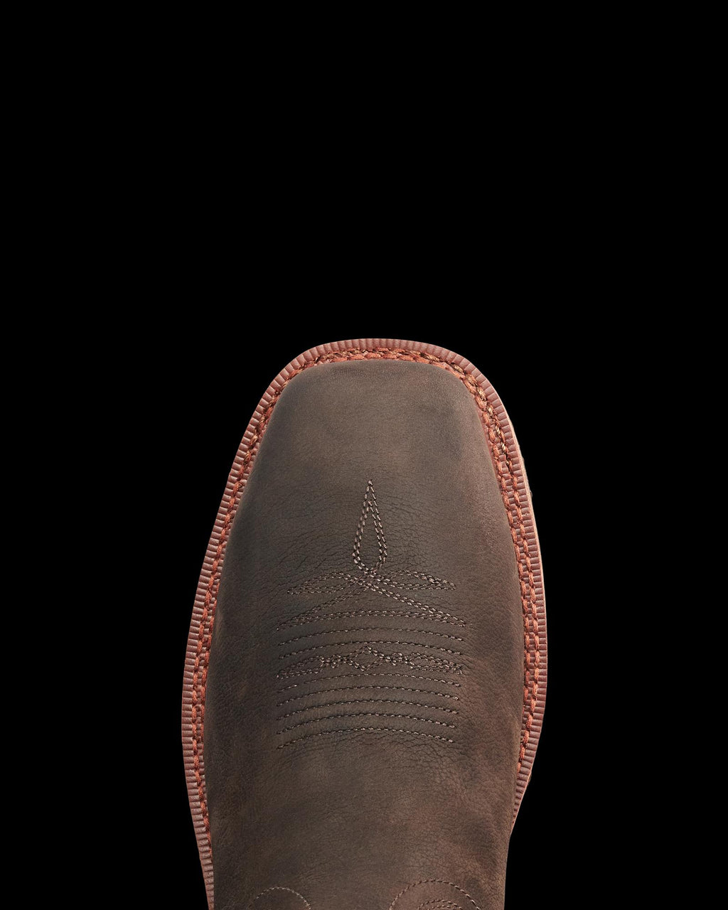 Toe view of LongHaul Waterproof Square Composite Toe Work Boot - Umber Cowhide on plain background
