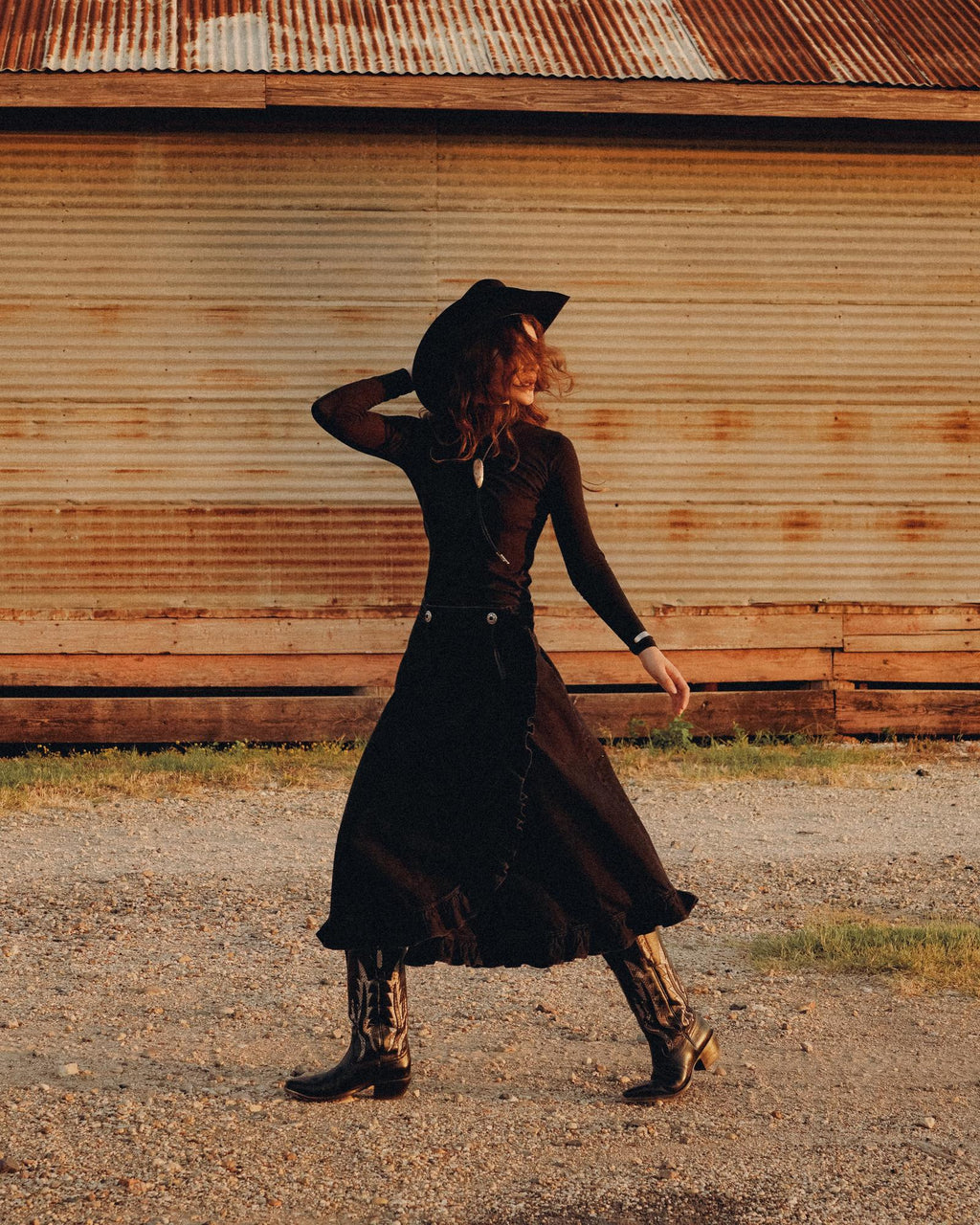 View of Women's Rodeo Maxi Denim Skirt - Black