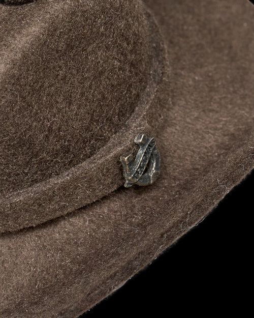 Closeup view of Cattleman Hat Ornament - Brown