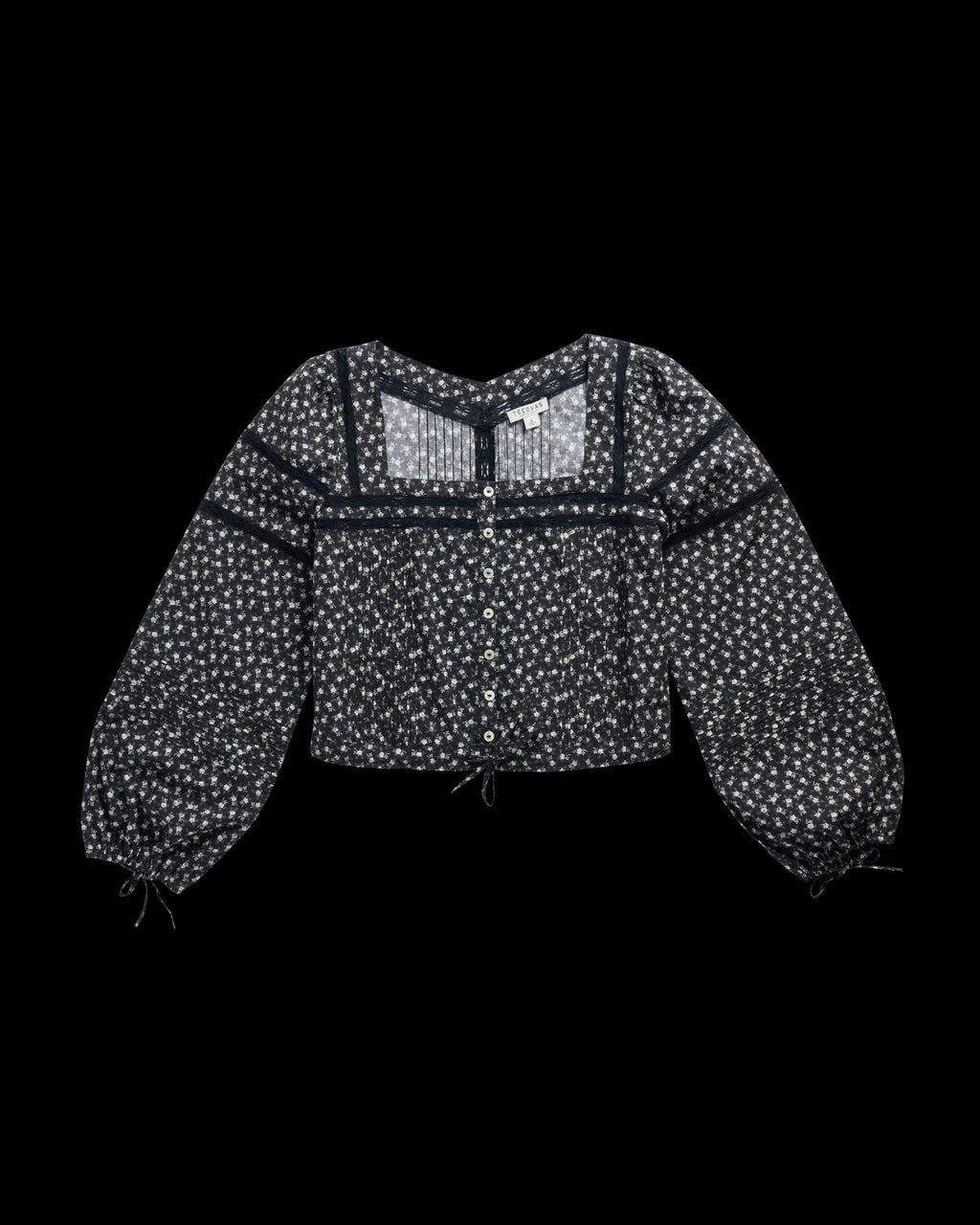 Top view of Women's Long Sleeve Cotton Poplin Top - Black / White on plain background