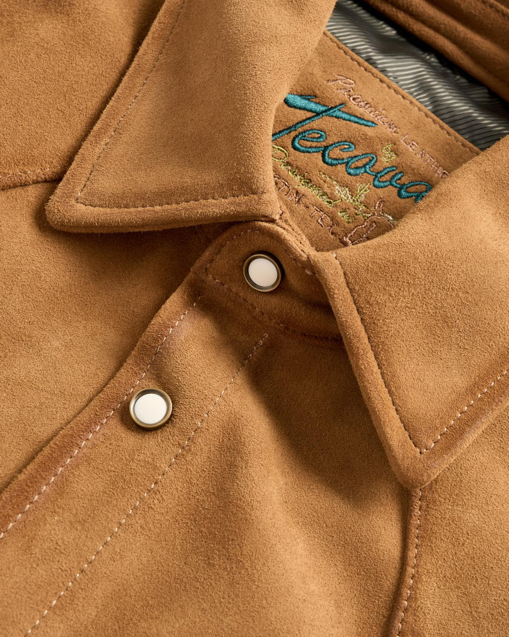 Closeup detail view of Men's Roughout Overshirt - Camel