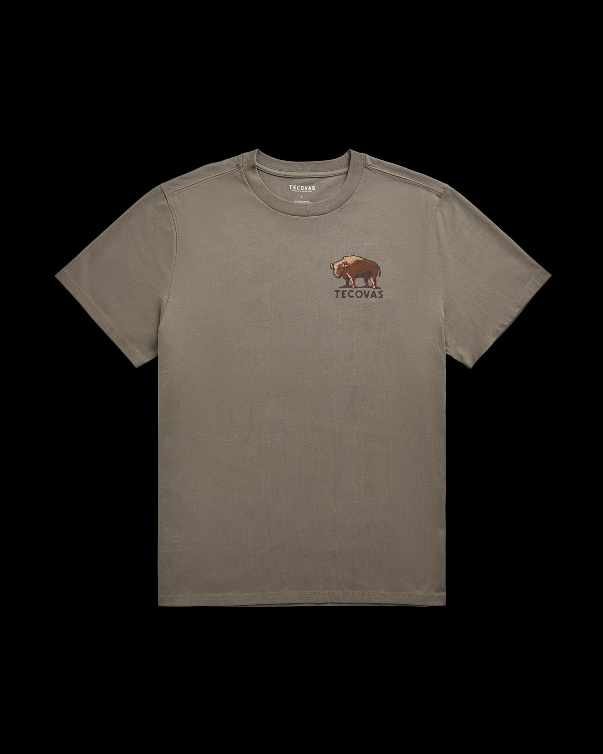 Front view of Men's Bison Landscape T-Shirt - Smokey Olive on plain background
