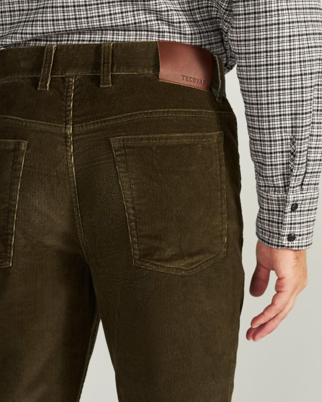 Closeup view of Men's Slim Straight Stretch Corduroy - Dark Olive