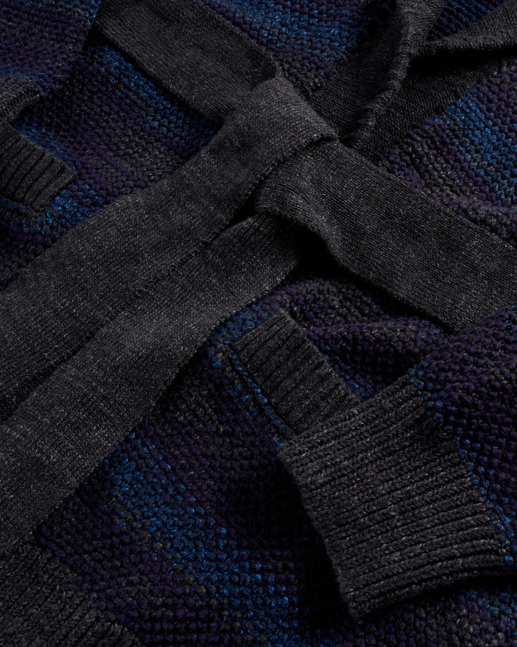 Closeup detail view of Men's Shawl Collar Wrap Sweater - Multi
