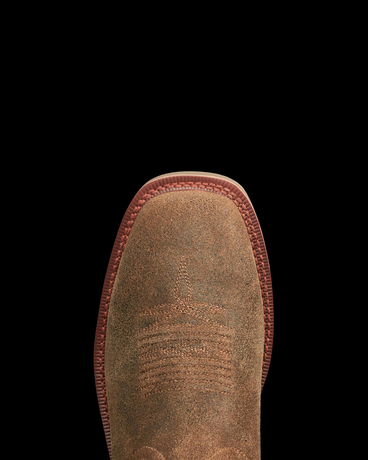Toe view of LongHaul Waterproof Square Soft Toe Work Boot with Temp Control - Earthstone Cowhide on plain background