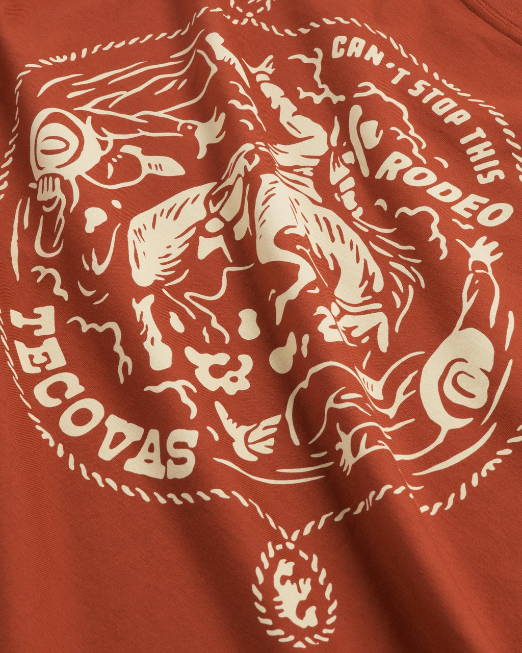 Closeup detail view of Men's Can't Stop Pocket T-Shirt - Orange Rust/Bone