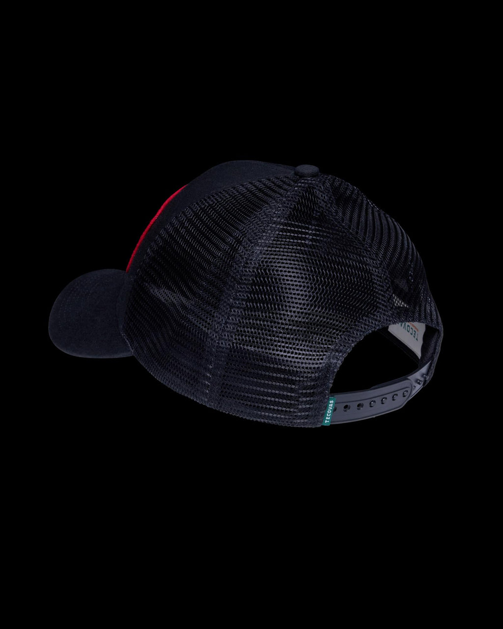 Quarterback view of Mechanic 6-Panel Mid Pro Trucker - Black on plain background