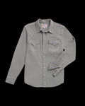 Closeup detail view of Men's Denim Pearl Snap - Light Gray