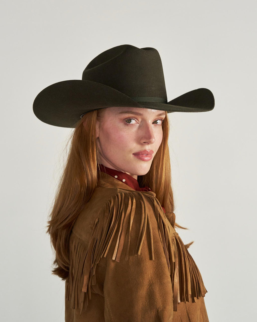 View of Cattleman Wool Cowboy Hat - Dark Olive