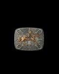 Front view of Cowboy Horseshoe Buckle - Dark Antique Nickel/Antique Brass on plain background