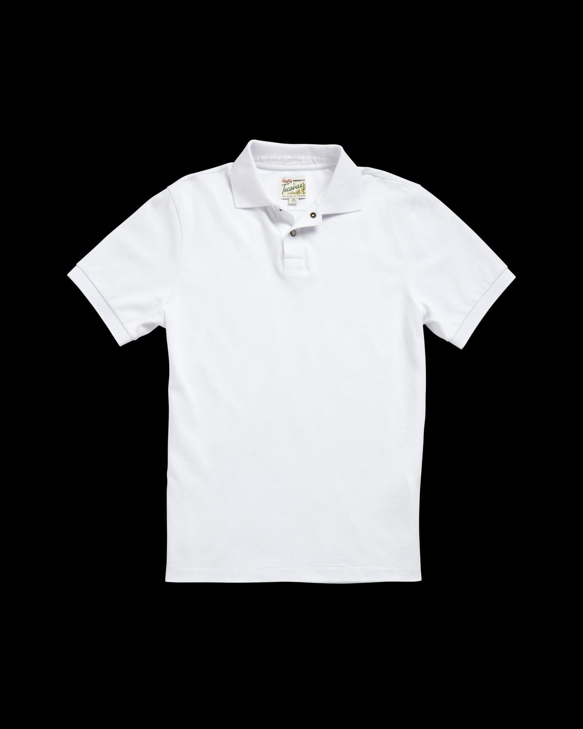 Closeup detail view of Men's Polo Pearl Snap SS - White