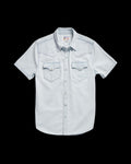 Closeup detail view of Men's Denim Short Sleeve Pearl Snap - Ultra Light