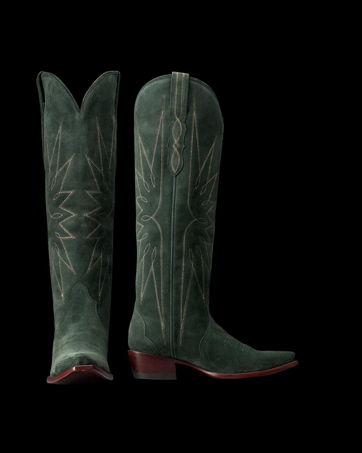 Pair view of The Loretta - Hunter Green Suede on plain background