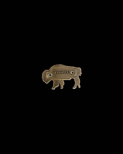 Back view of Bison Magnetic Hat Pin - Antique Brass on plain background