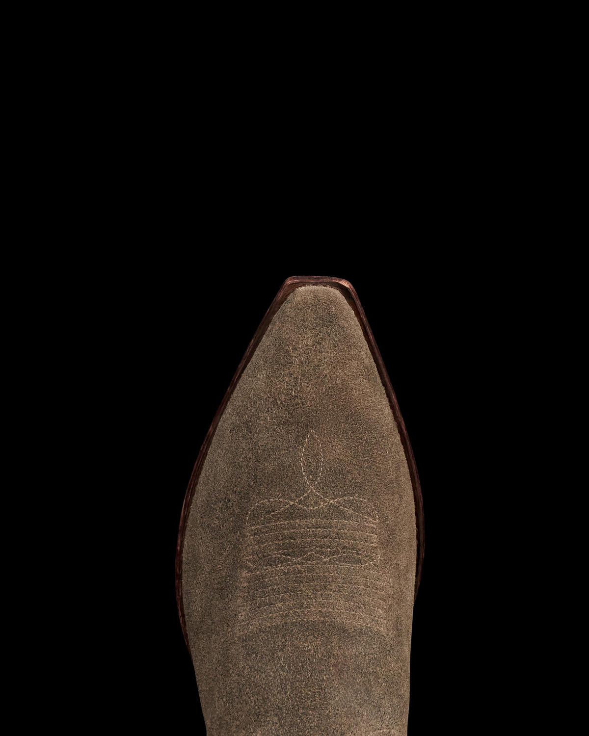 Toe view of The Garrett - Gravel Suede on plain background