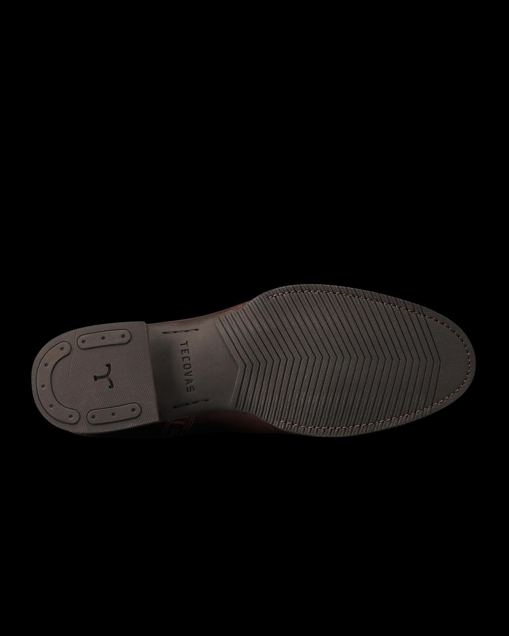 The Wayne in Maplewood Cowhide. The image shows the sole of a brown dress shoe crafted from premium cowhide, with textured grip, heel reinforcement, and the word “TECTONIS” embossed in the center.