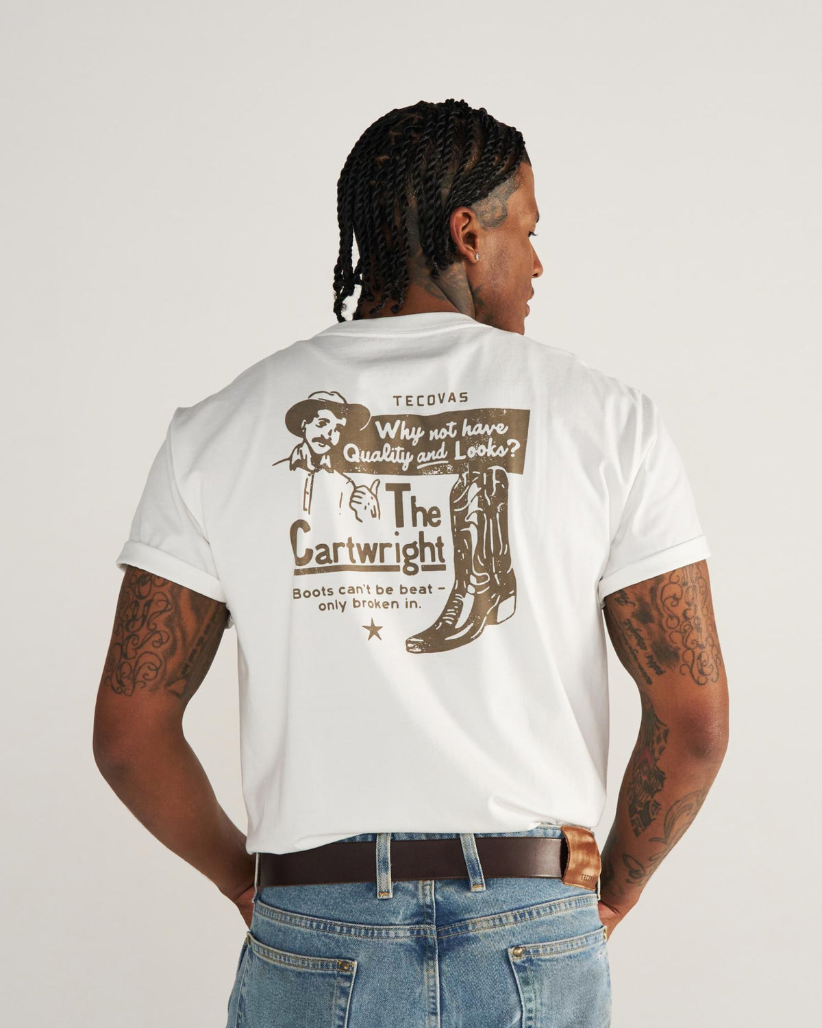 Back view of Men's Quality and Looks T-Shirt - Bone/Brown on model