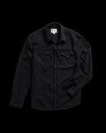 Closeup detail view of Men's Denim Long Sleeve Pearl Snap - Black