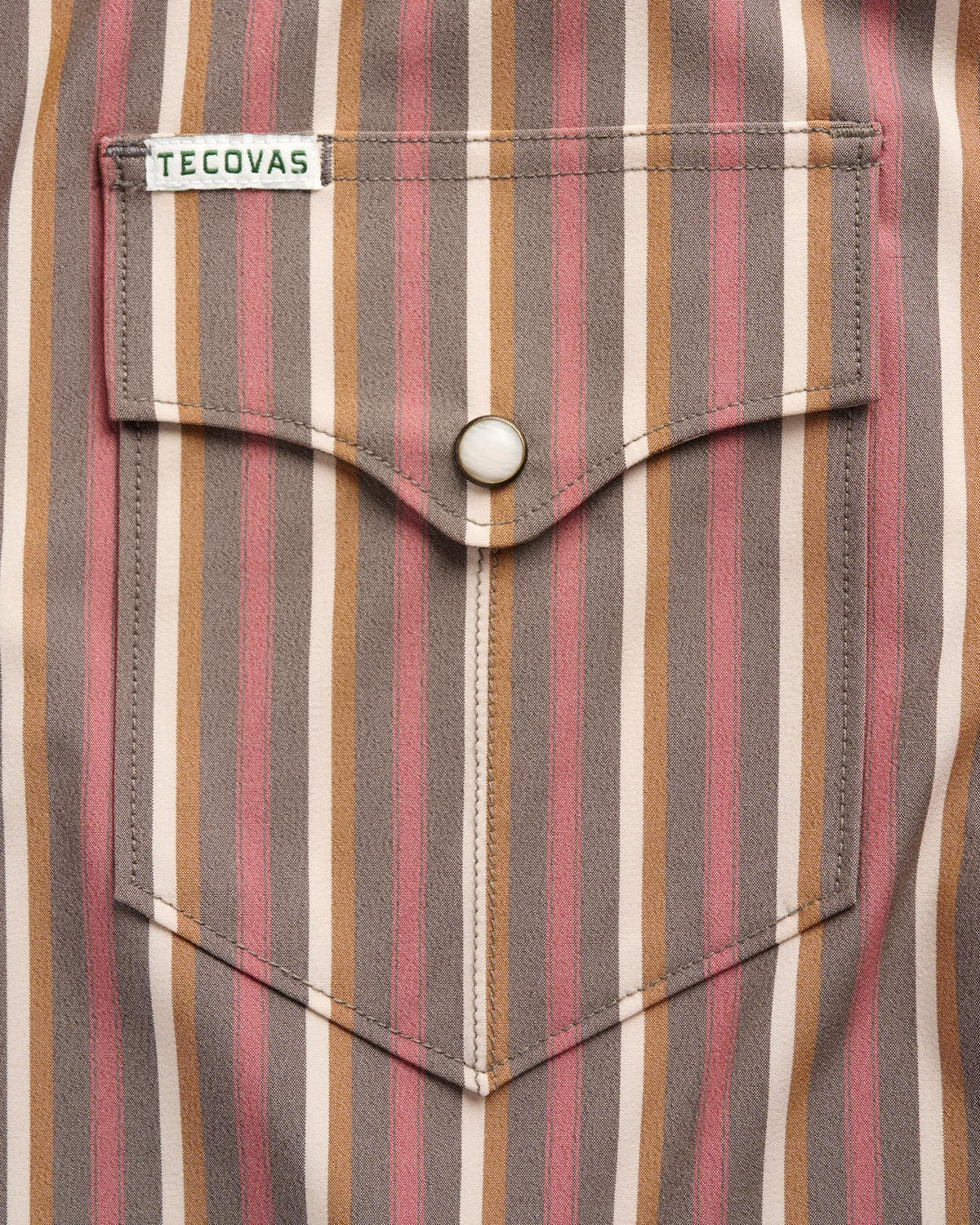 Closeup detail view of Men's Performance Western Pearl Snap - Smokey Olive/Multi