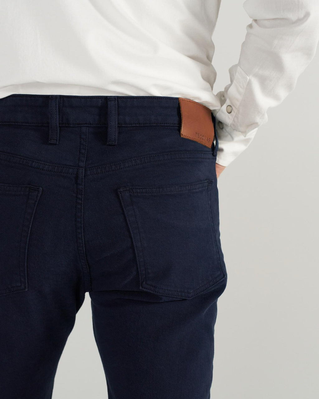 Closeup view of Men's Slim Straight Stretch Twill - Dark Navy