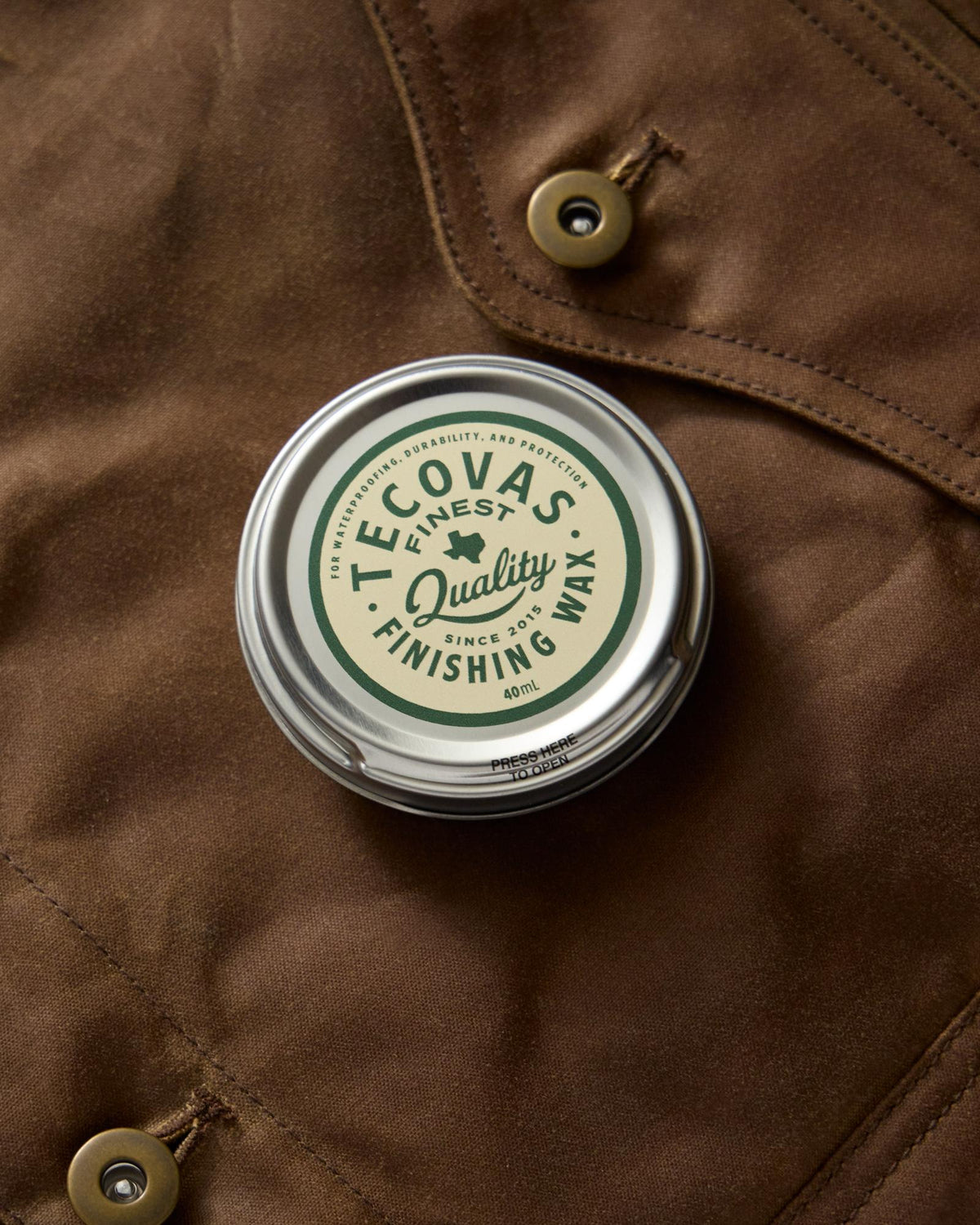 Closeup view of Buckaroo Waxed Canvas Trucker Jacket - Tobacco