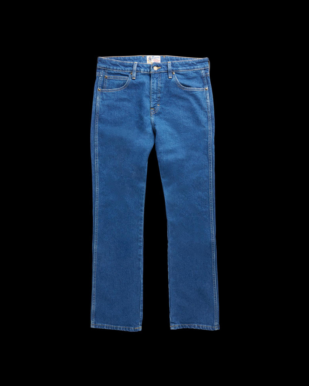 Front view of Men's Slim Straight Heritage Denim - Medium Blue on plain background