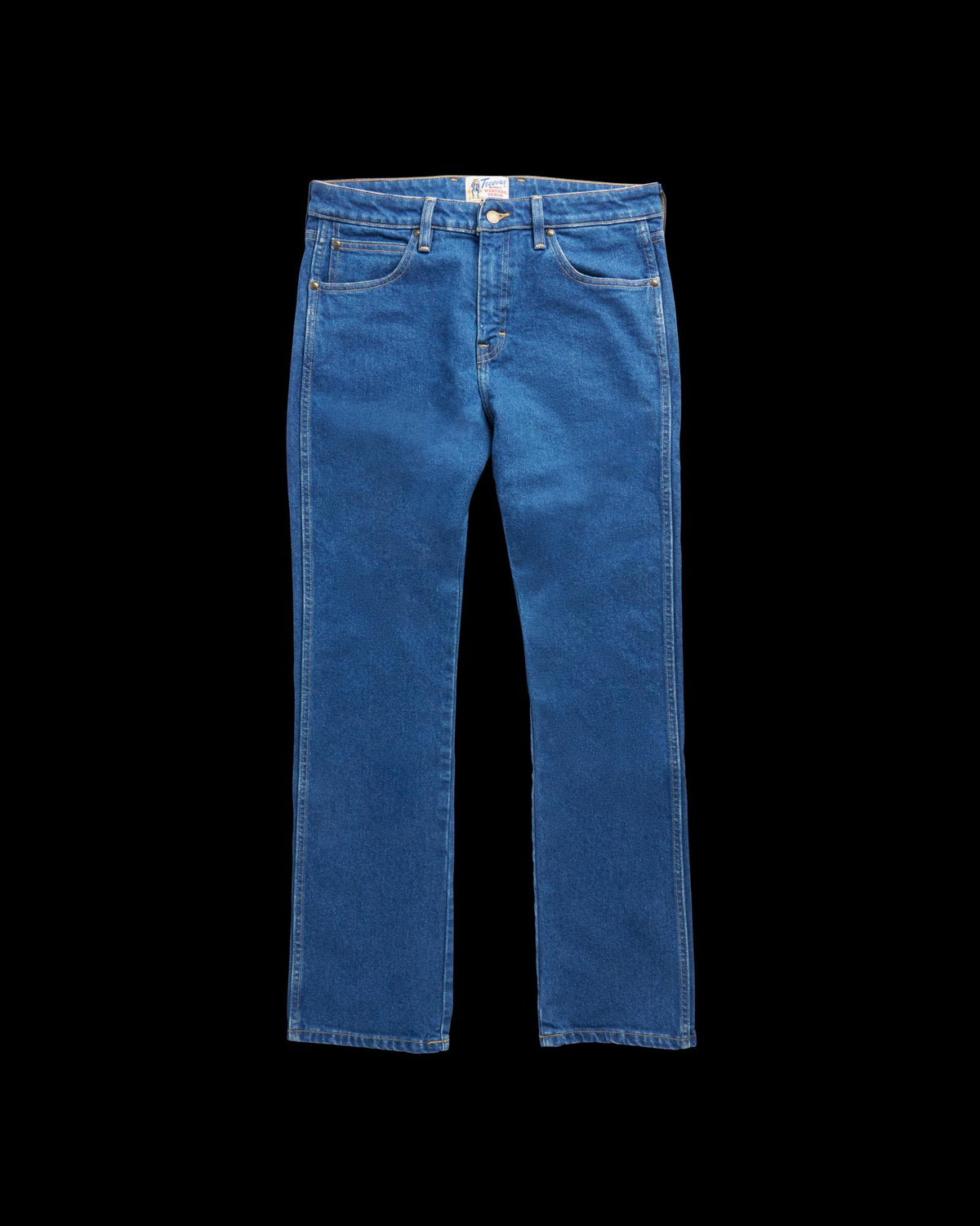 Front view of Men's Slim Straight Heritage Denim - Medium Blue on plain background