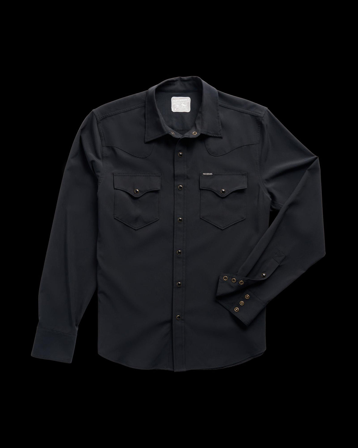 Closeup detail view of Men's Performance Western Pearl Snap LS - Black
