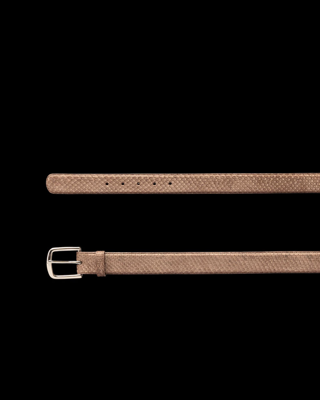 Closeup view of Men's Python Belt - Ash Brown