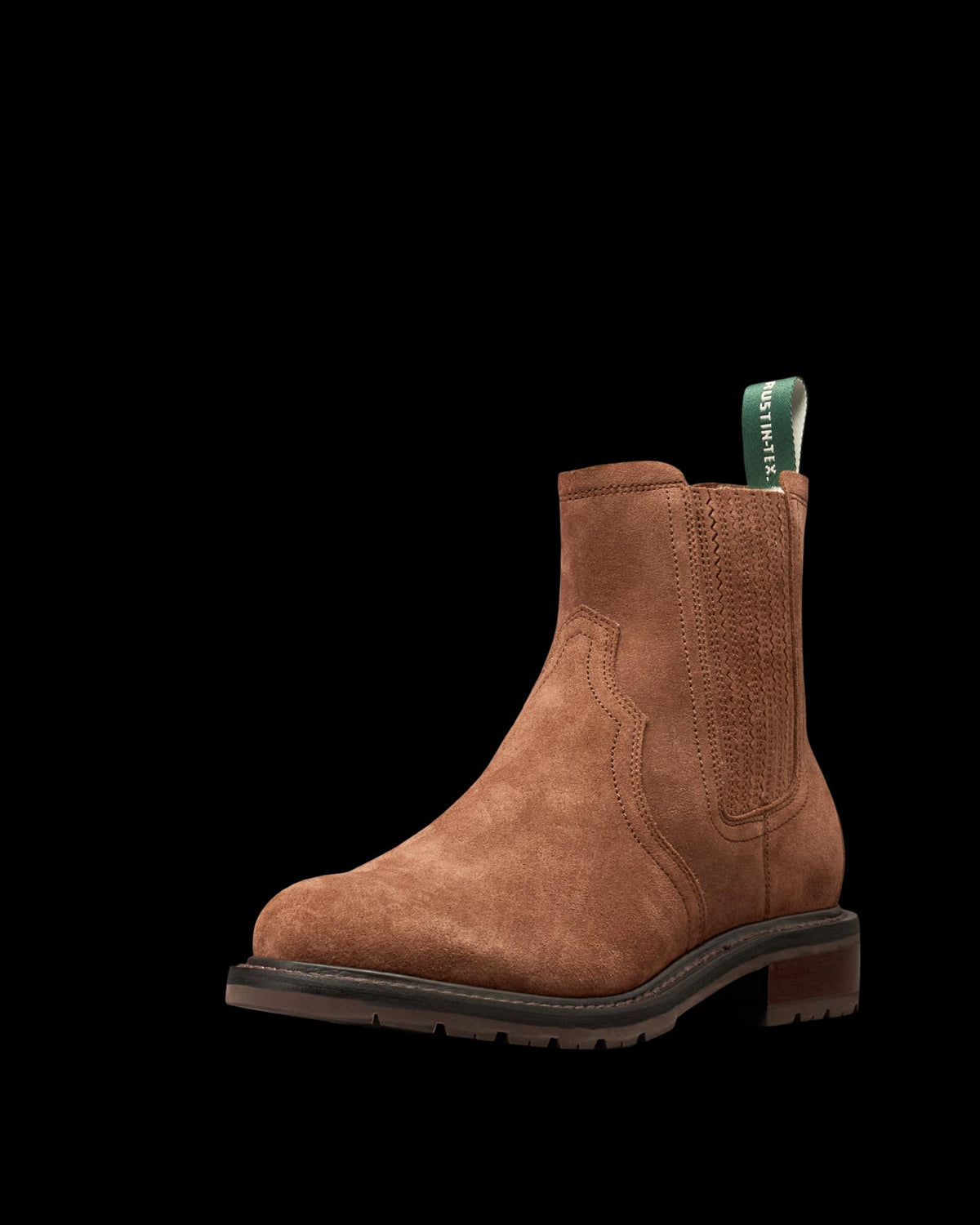 Quarterfront view of The Chelsea Shearling - Bourbon Suede on plain background