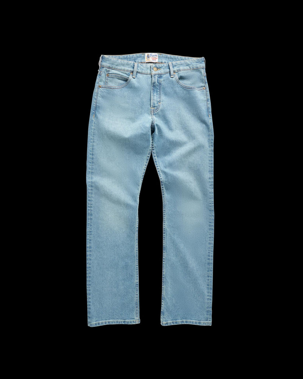 Front view of Men's Slim Straight Stretch Denim - Light Stone Wash on plain background
