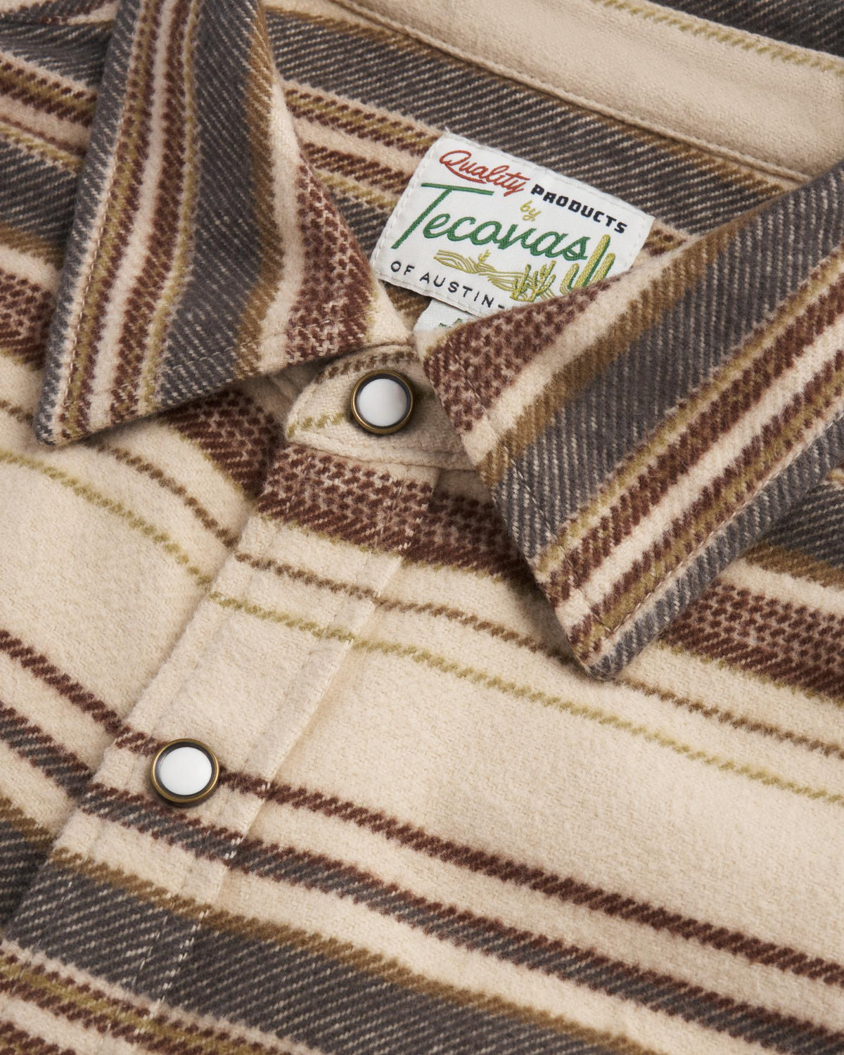Closeup detail view of Men's Blanket CPO Shacket - Khaki / Multi