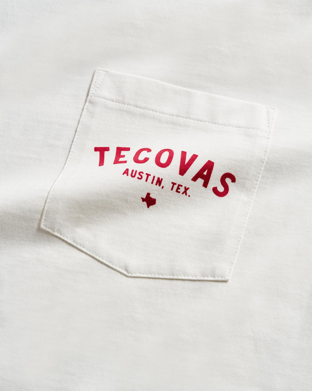 Closeup detail view of Men's Fine Makers Pocket Tee - Bone / Red