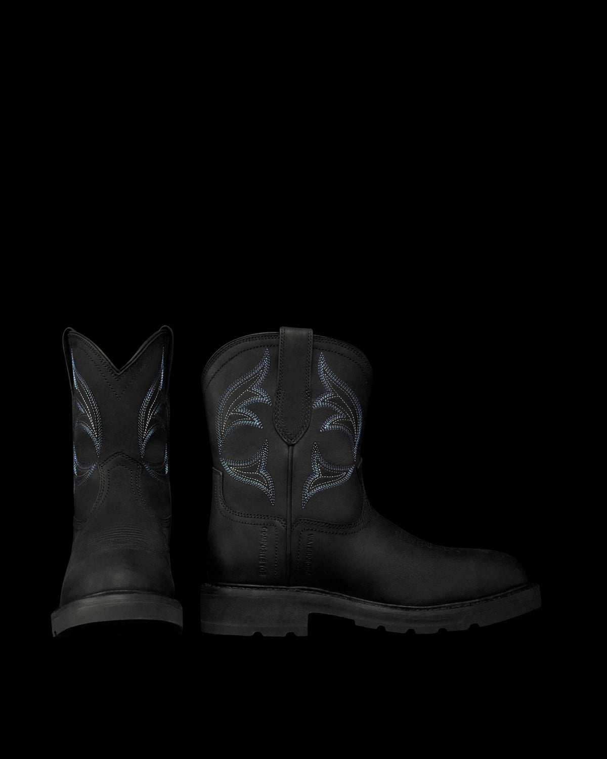 Pair view of The LH WP Round Comp Toe Work Boot - Midnight Cowhide on plain background