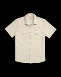 Closeup detail view of Men's Performance Western Short Sleeve Pearl Snap - Light Sand/Multi