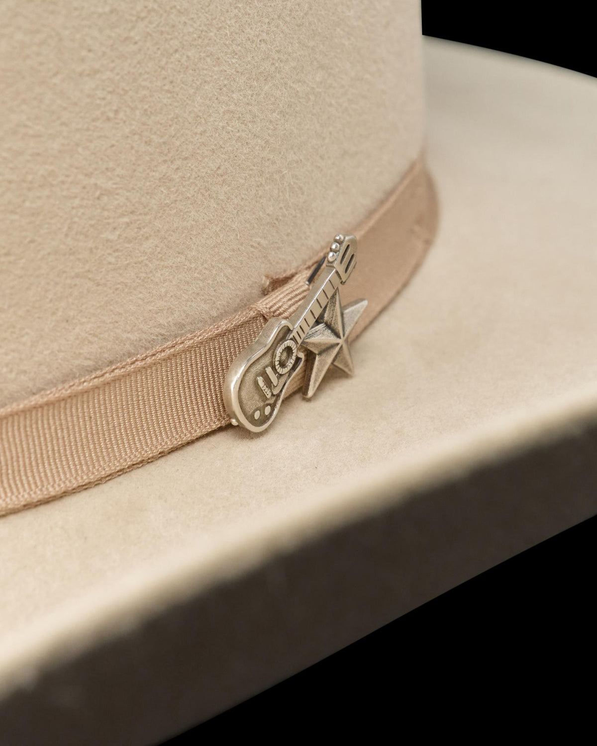 Closeup view of Guitar Hat Pin - Nickel-Plated Brass