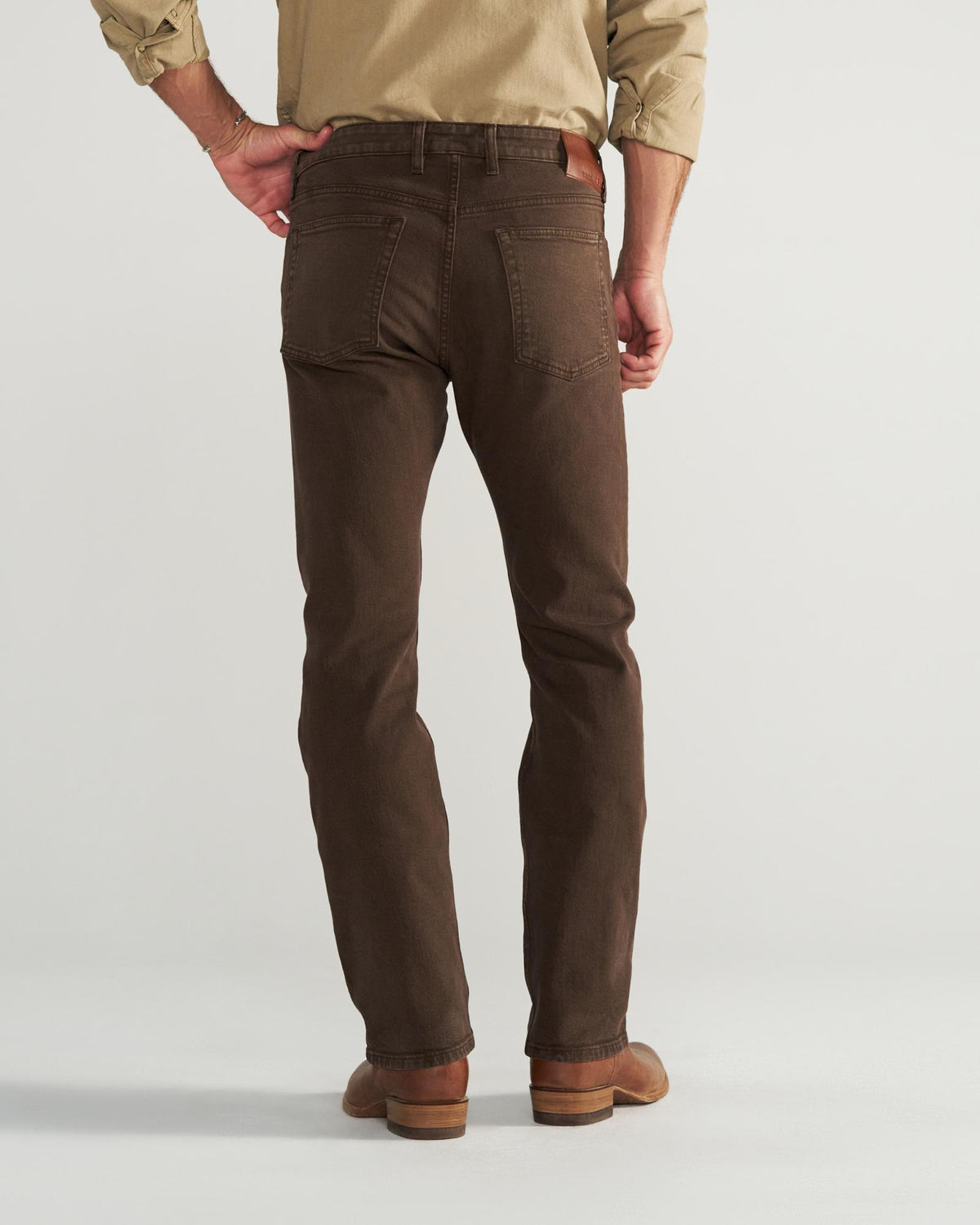Back view of Men's Slim Straight Stretch Twill - Cafe on model